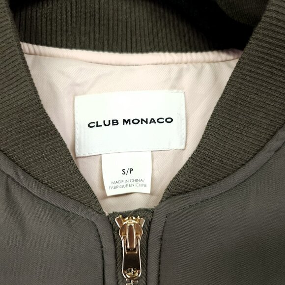 Club Monaco Bomber Jacket Womens Size Small Full Zip Olive Green Pockets - Picture 10 of 11